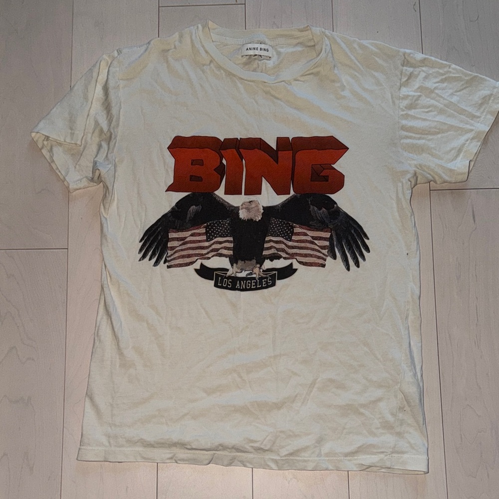 Anine Bing Cream T-Shirt with Bold Graphic